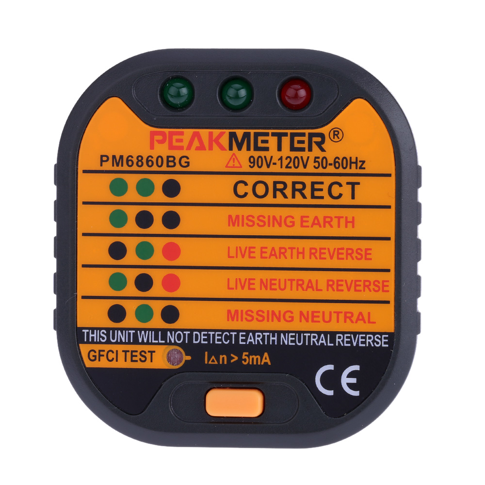 PEAKMETER PM6860DR Automatic Electric Socket Tester diagnostic tool Neutral Live Earth Wire Testing RCD Test EU US UK Plug 230V