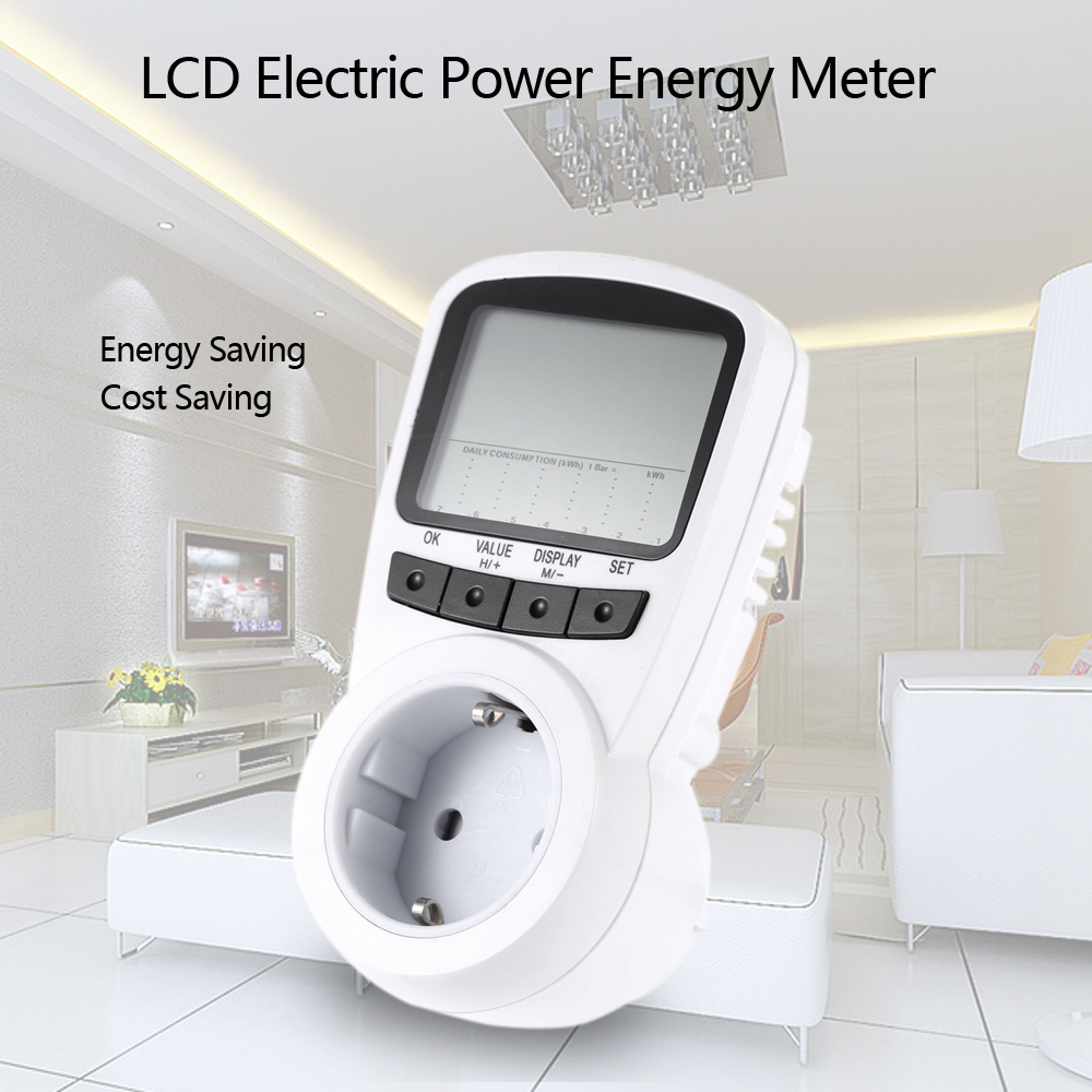 Digital Wattmeter LCD Power Meter Watt Meter Energy Voltage Wattage Current Monitor Consumption Cost Analyzer OverloadProtection