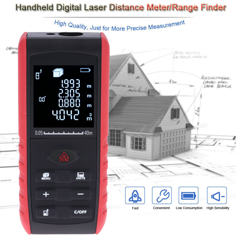 40m high precision Digital Laser rangefinder Handheld laser Distance Meter Range Finder Area Volume Measurement Angle Indication
