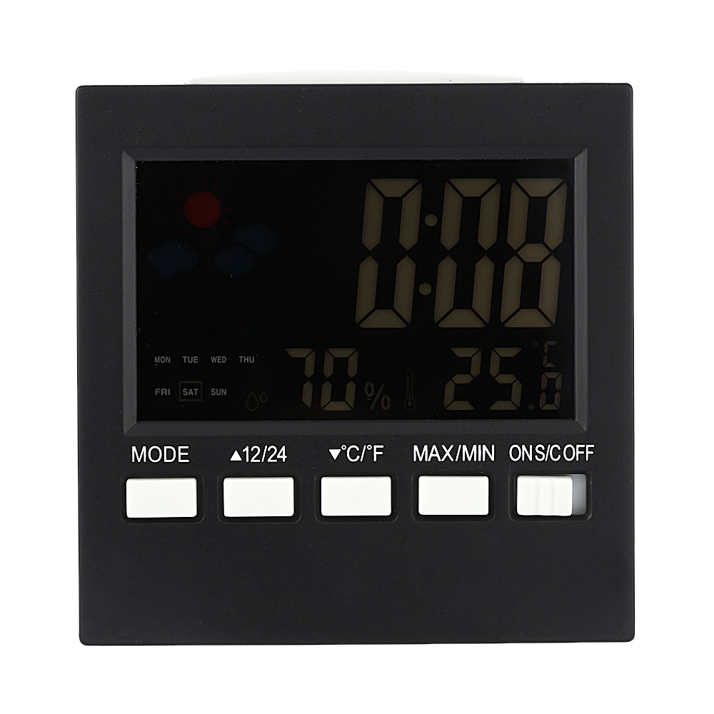 Colorful LCD Digital Thermometer Hygrometer Multi use termometro Clock Alarm Snooze Function Calendar Weather Forecast Display