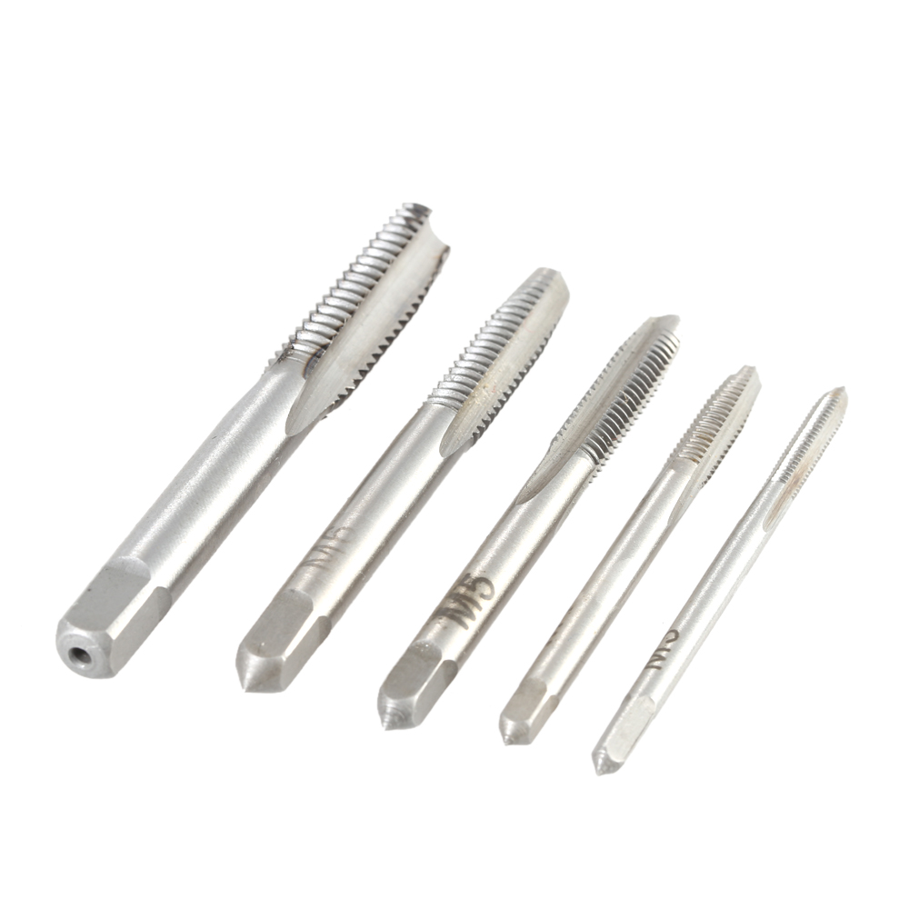 5pcs set Straight Groove Tap Bearing Steel Mini Straight Flute Hand Taps Drilling Machine Accessories Round Shank with SquareEnd