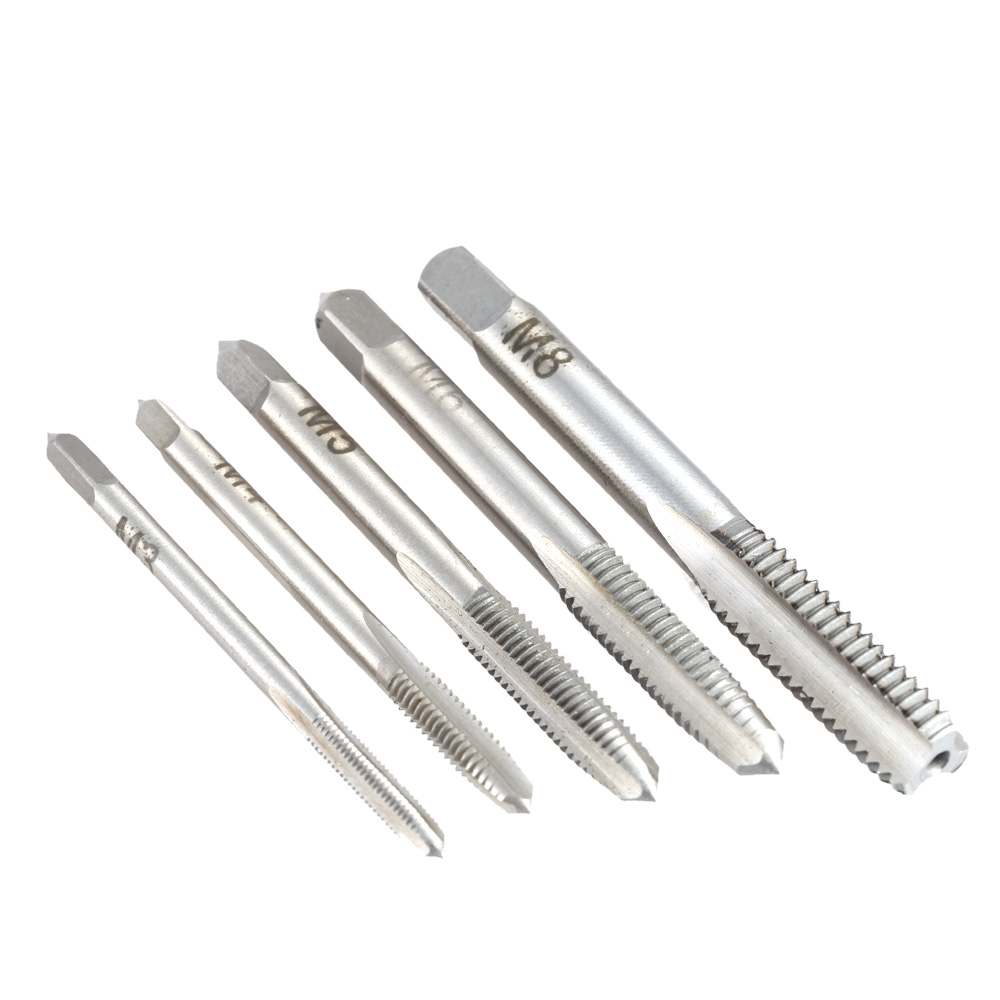 5pcs set Straight Groove Tap Bearing Steel Mini Straight Flute Hand Taps Drilling Machine Accessories Round Shank with SquareEnd