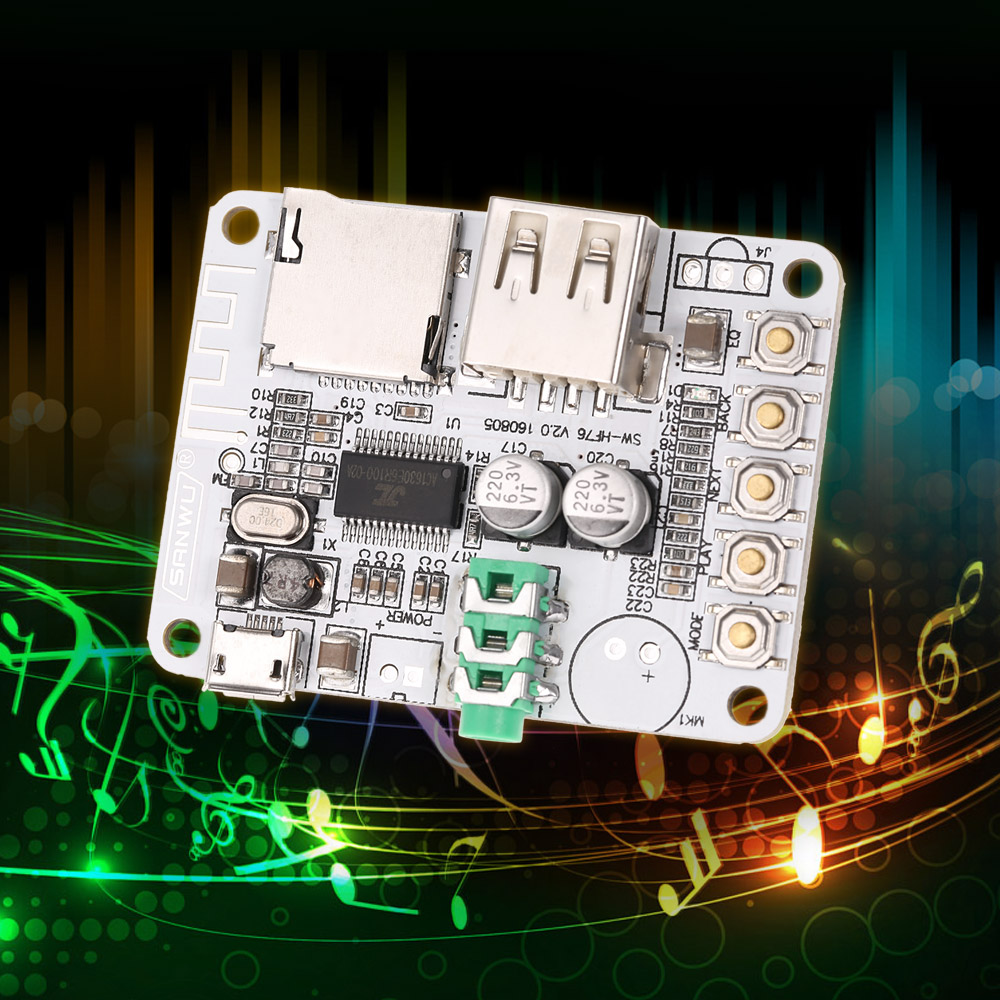 2.1 Audio Receiver Board Amplifier Module FM Radio Function TF Card Slot USB DC 5V Wireless Bluetooth