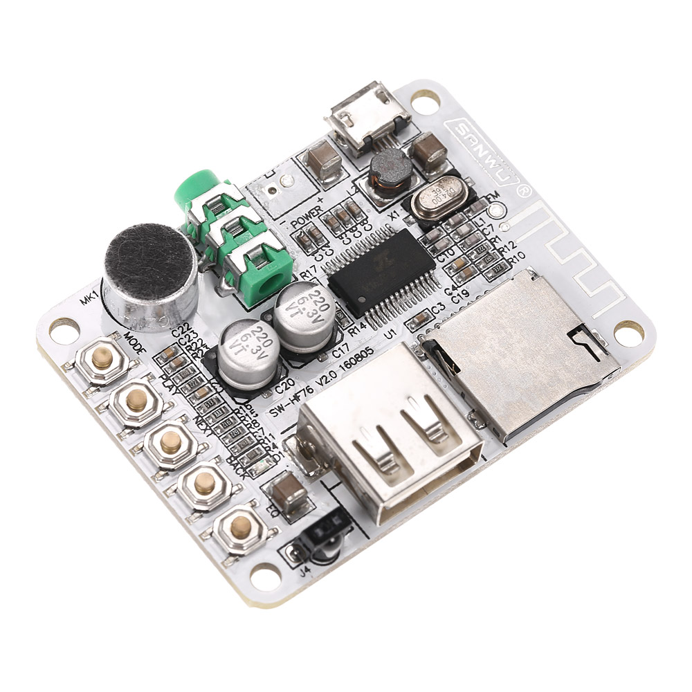 2.1 Audio Receiver Board Amplifier Module FM Radio Function TF Card Slot with Remote Control USB DC 5V Wireless Bluetooth