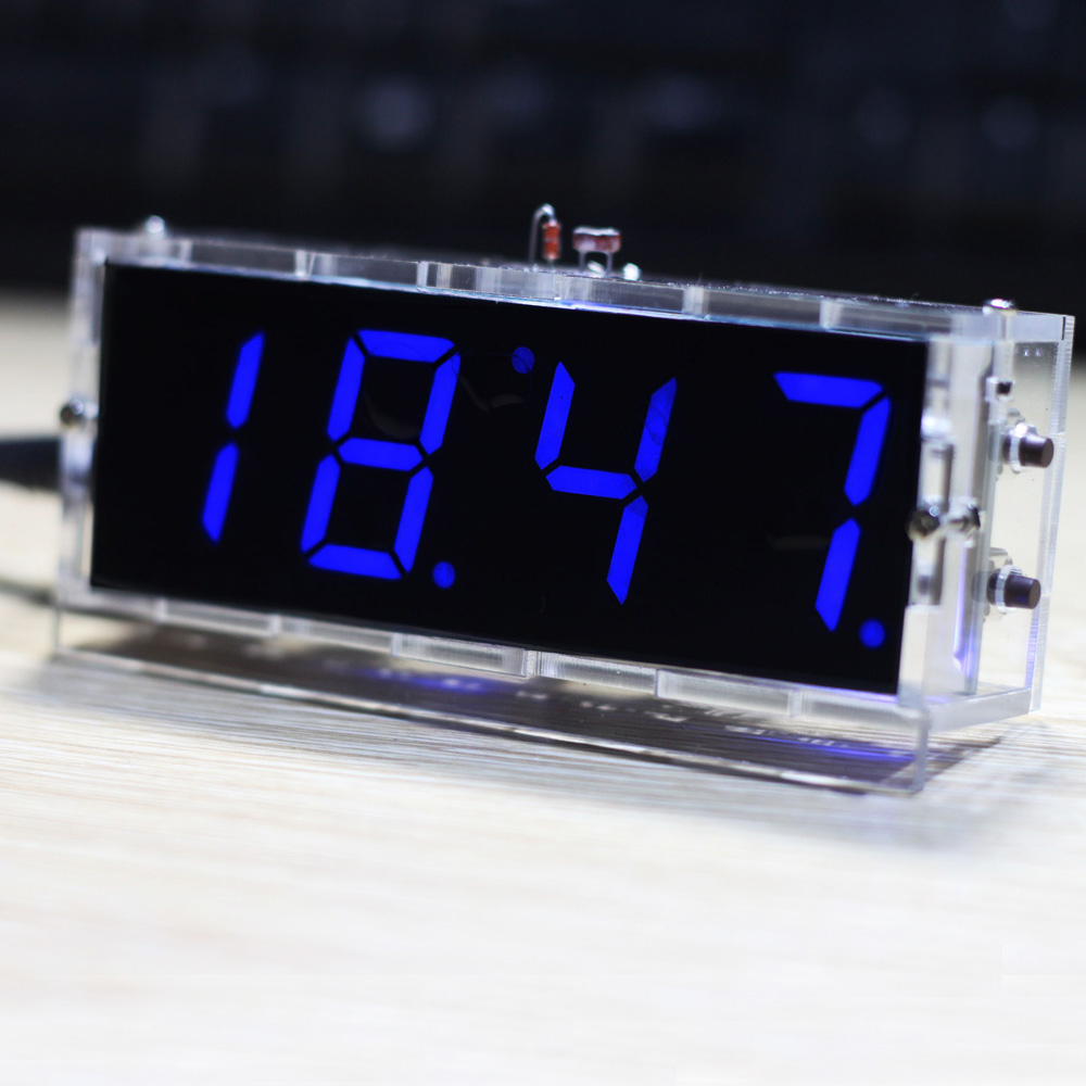Compact 4 digit DIY Digital LED Clock Kit DIY Clock Accessory Light Control Temperature Date Time Display with Transparent Case