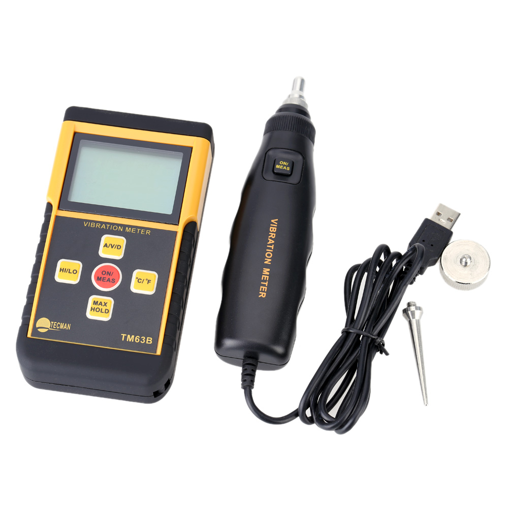 Portable Digital Vibrometer Vibration Analyzer Tester + Temperature Meter with LCD Backlight Maximum Value Hold Function