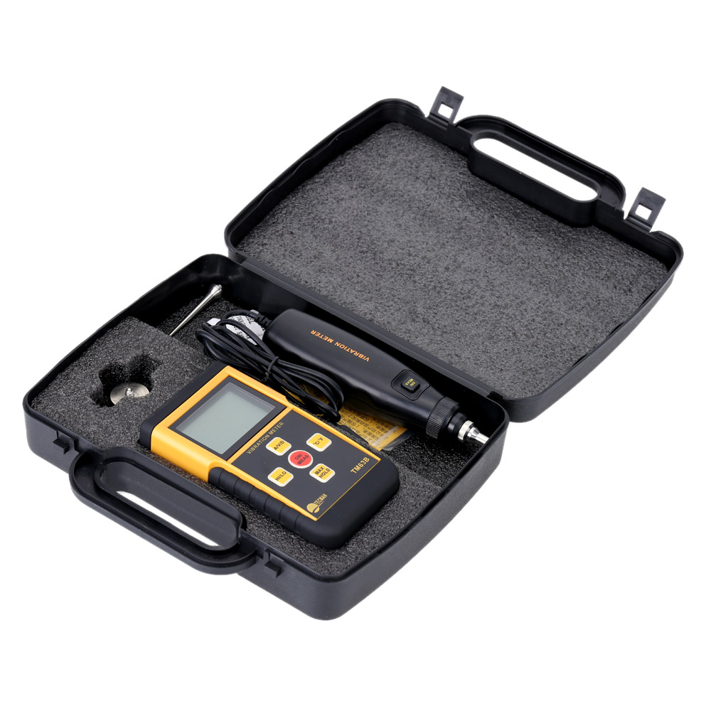 Portable Digital Vibrometer Vibration Analyzer Tester + Temperature Meter with LCD Backlight Maximum Value Hold Function