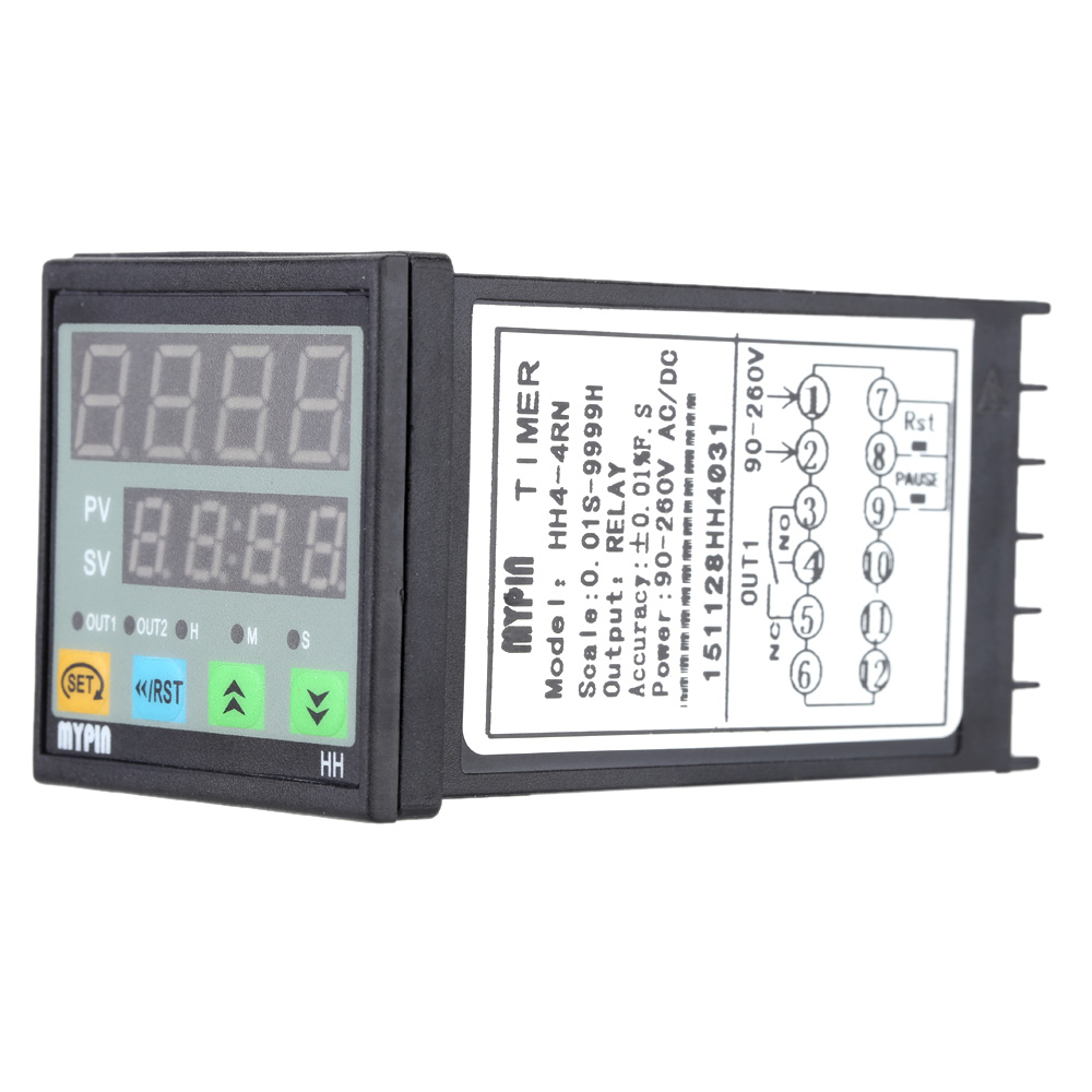 90 260V AC DC Digital Timer 4 Digit Display Alarm Clock Countdown Time Counter Chronograph Relay Output 1 Alarm