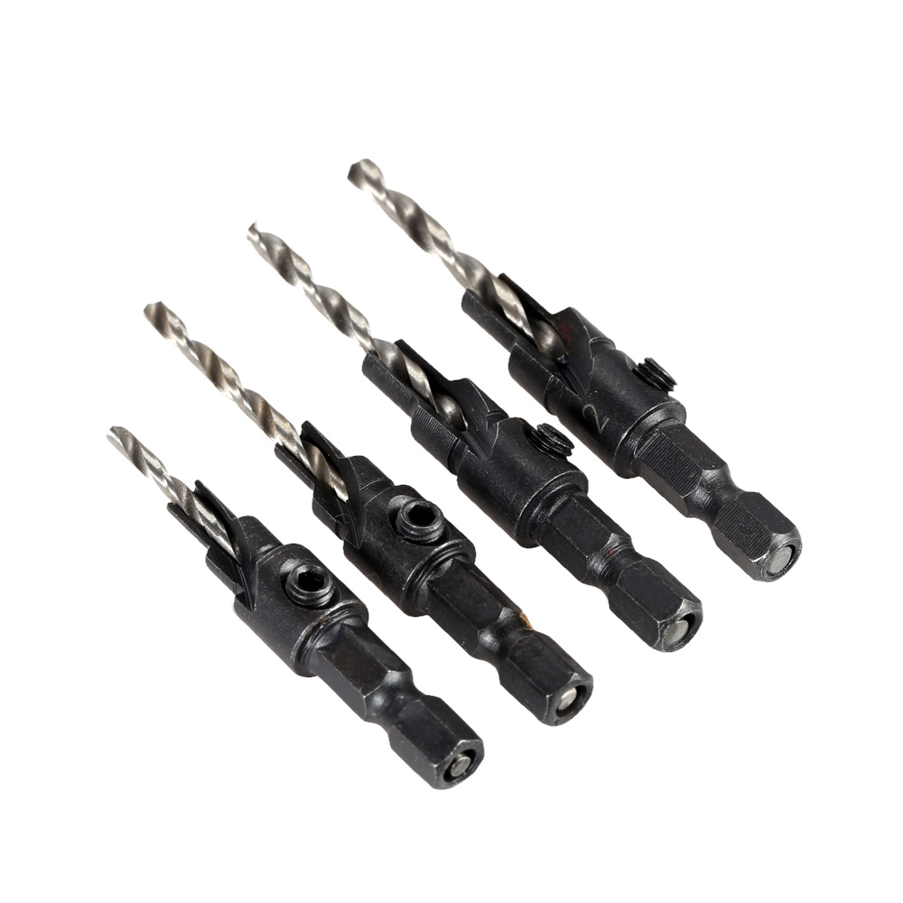 4PCS Countersink Drill Bit Set Quick Change Hex Shank Awesome Wrench Micro Chuck Perforator Manual Woodworking Tools Hand Drill
