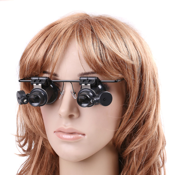 20X LED Double Eye Repair Magnifier Glasses Mini Loupe Lens Magnifying Glas with Light Watch Microscope Measurement Tools