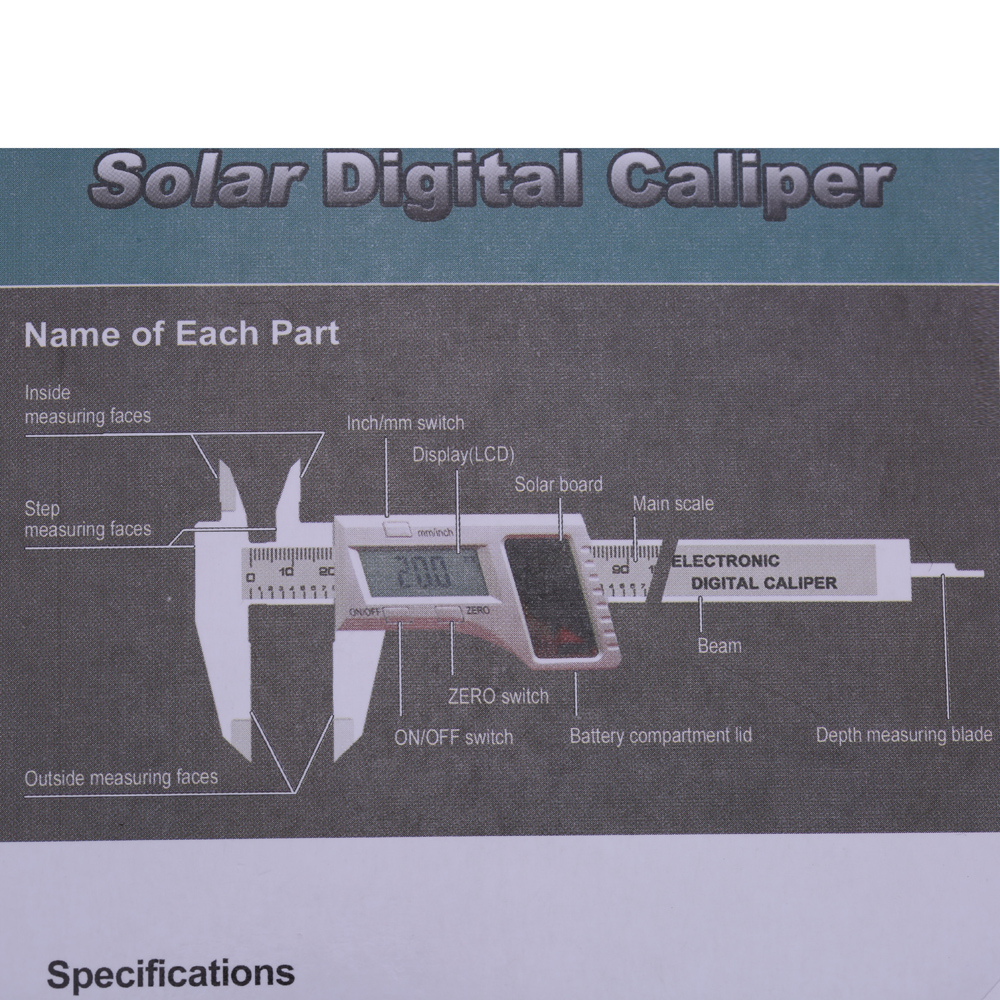 6 Solar Powered Digital Vernier Caliper feeler gauge Fiberglass LCD Electronic Callipers digital paquimetro150mm Measuring Tool