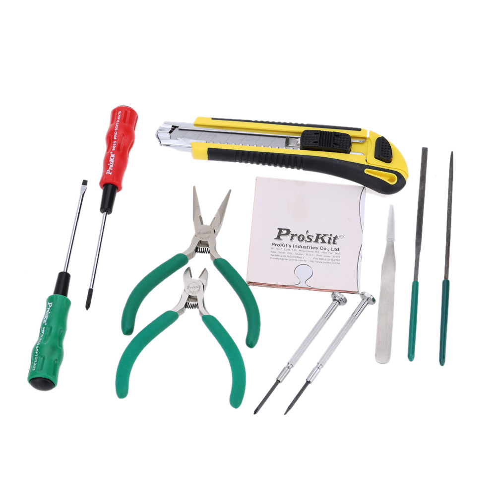 Pro sKit 1PK 301 Compact Tool Kit Professional Repair Kit with Pliers Tweezers Screwdriver in Zipper Case 10Pcs