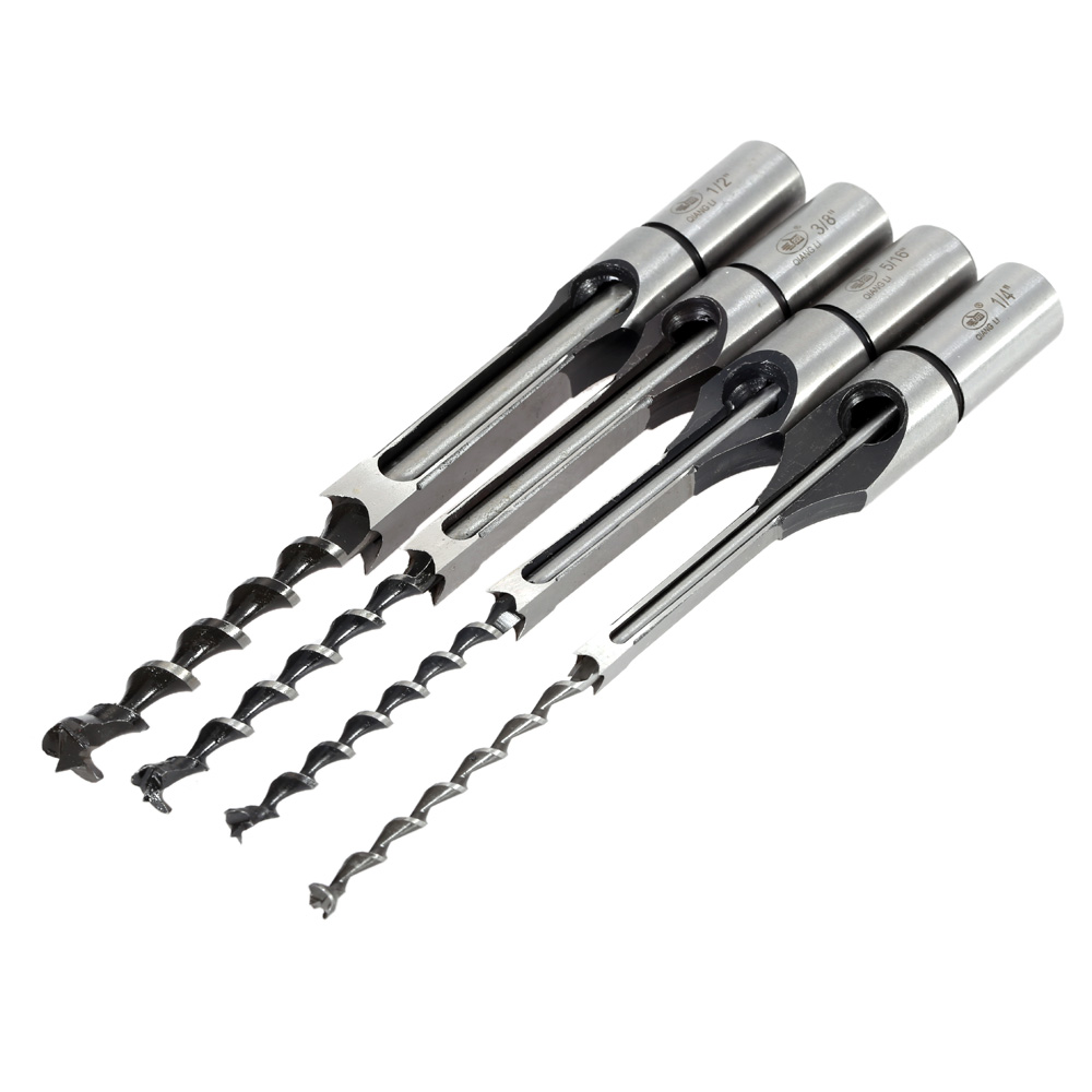 4pcs Professional Woodworking Mortising Chisel Set Square Hole Extended Drill Set High Quality Woodworking Saw Tool 1 4 1 2 Inch