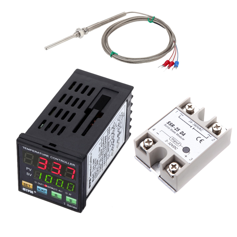 Mini Digital PID Temperature Controller LED Thermometer SNR TC RTD + Solid State Relay Module+ PT100 RTD Thermistor Sensor Probe