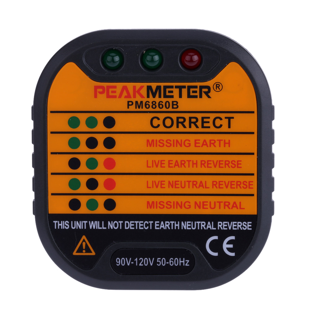 PEAKMETER PM6860D Automatic Electric Socket Tester diagnostic indicators Neutral Live Earth Wire Testing Rapid Detection 230V