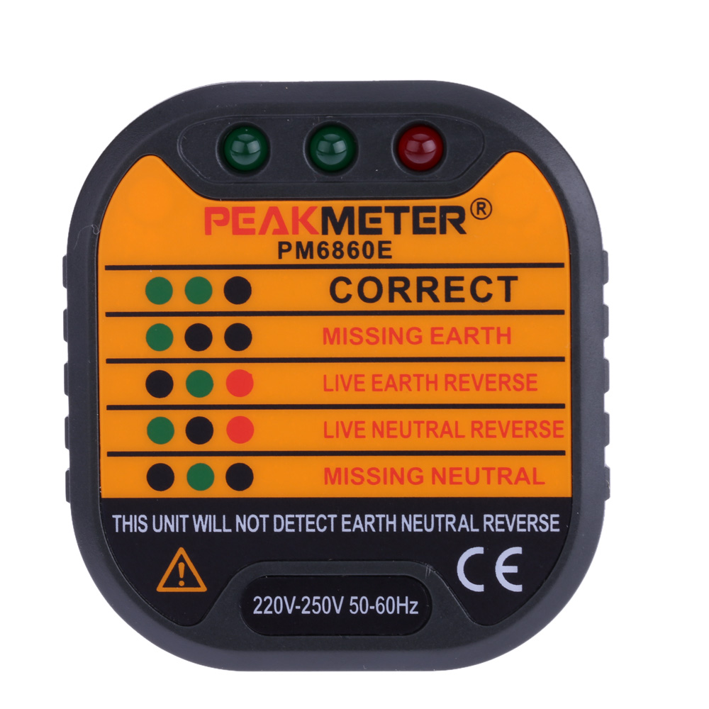 PEAKMETER PM6860D Automatic Electric Socket Tester diagnostic indicators Neutral Live Earth Wire Testing Rapid Detection 230V