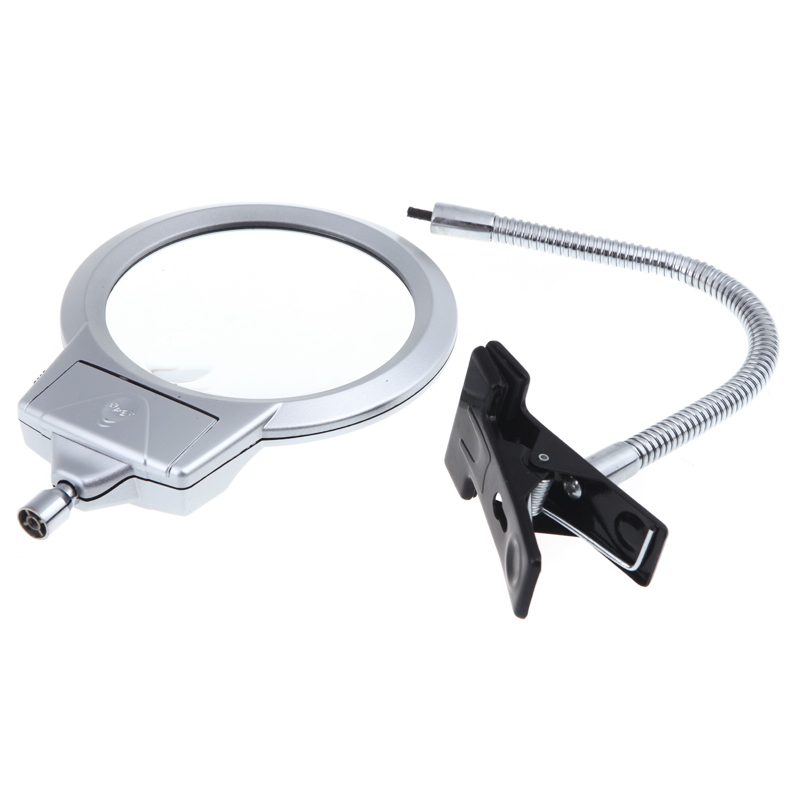 2.5X 107MM 5X 24MM LED Illuminating Magnifier Metal Hose Magnifying Glass with Light Desk Table Reading Loupe with Clamp
