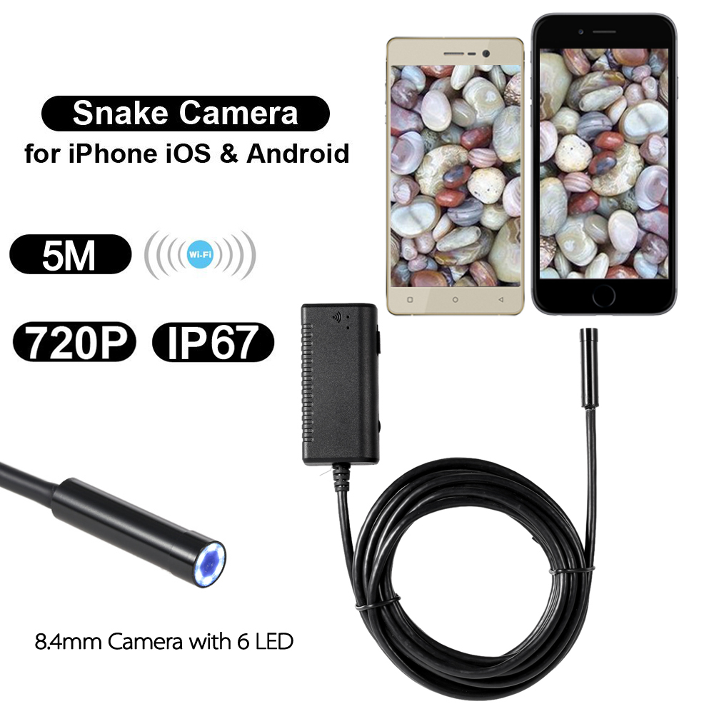 Waterproof Wi Fi Endoscope magnifying glass Snake Camera Borescope Video Inspection USB 6pcs 2.0MP 8.4mm 5M Magnifier