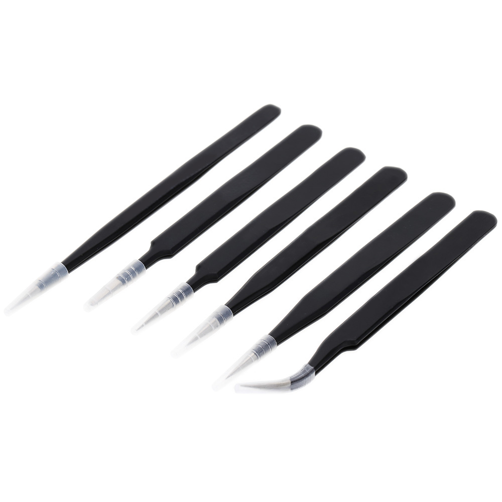 6PCS Multi tool Precision Stainless Steel Tweezers Anti static Tweezers Repair Tools with Pinpoint Clip Bend Flat Pointed Head