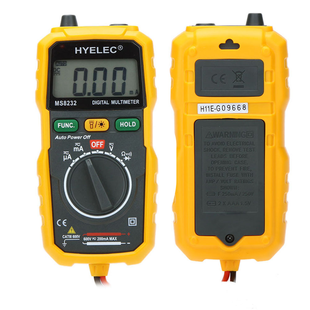 HYELEC Mini Digital Multimeter electrician diagnostic tool DC AC Voltage DC Current Resistance diode and connectivity testing
