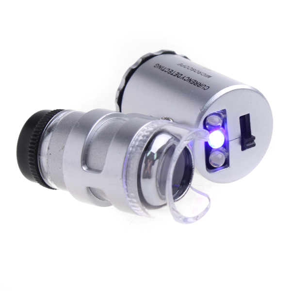 60X 2 in 1 Design Pocket Magnifier Microscope Mini Eye Loupe Magnifying Glass with LED Currency UV Detector