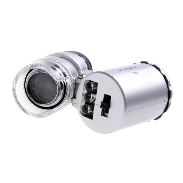 60X 2 in 1 Design Pocket Magnifier Microscope Mini Eye Loupe Magnifying Glass with LED Currency UV Detector