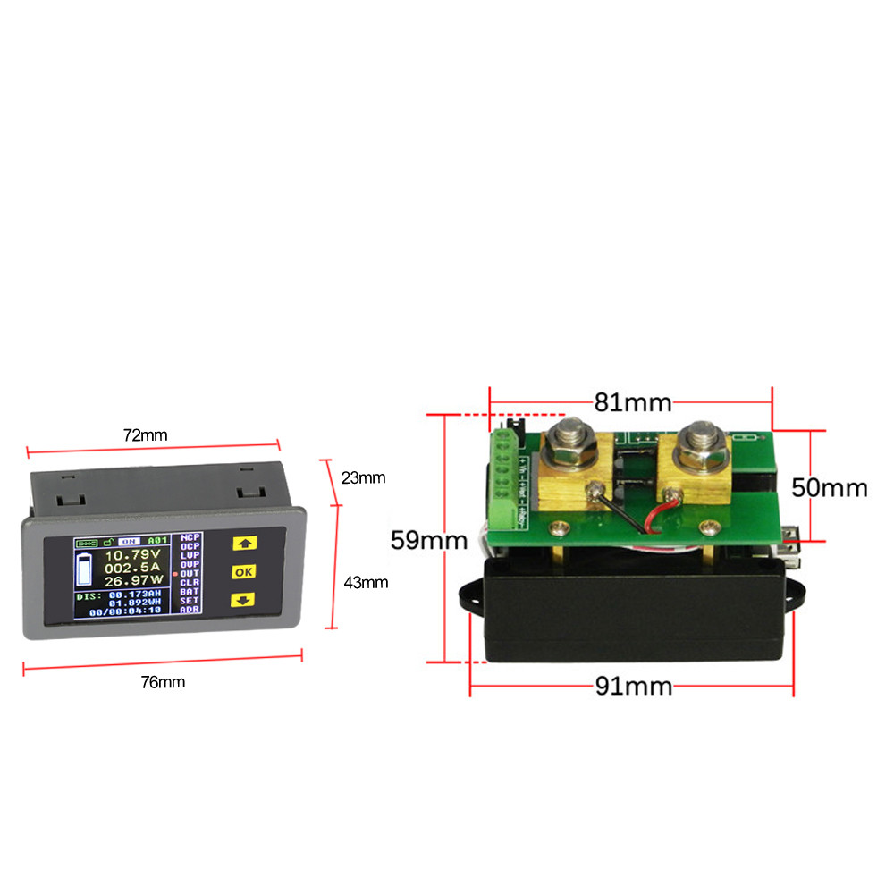 Digital Wireless Ammeter Voltmeter Wireless Bi directional Voltage Current Tester Power Meter Coulomb Counter DC 0.01 120V