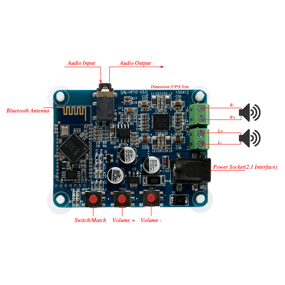 2016 Quality Sound Power Amplifier Board Wireless Bluetooth 4.0 Audio Receiver Board Stereo Digital Amplifier Module 2x10W