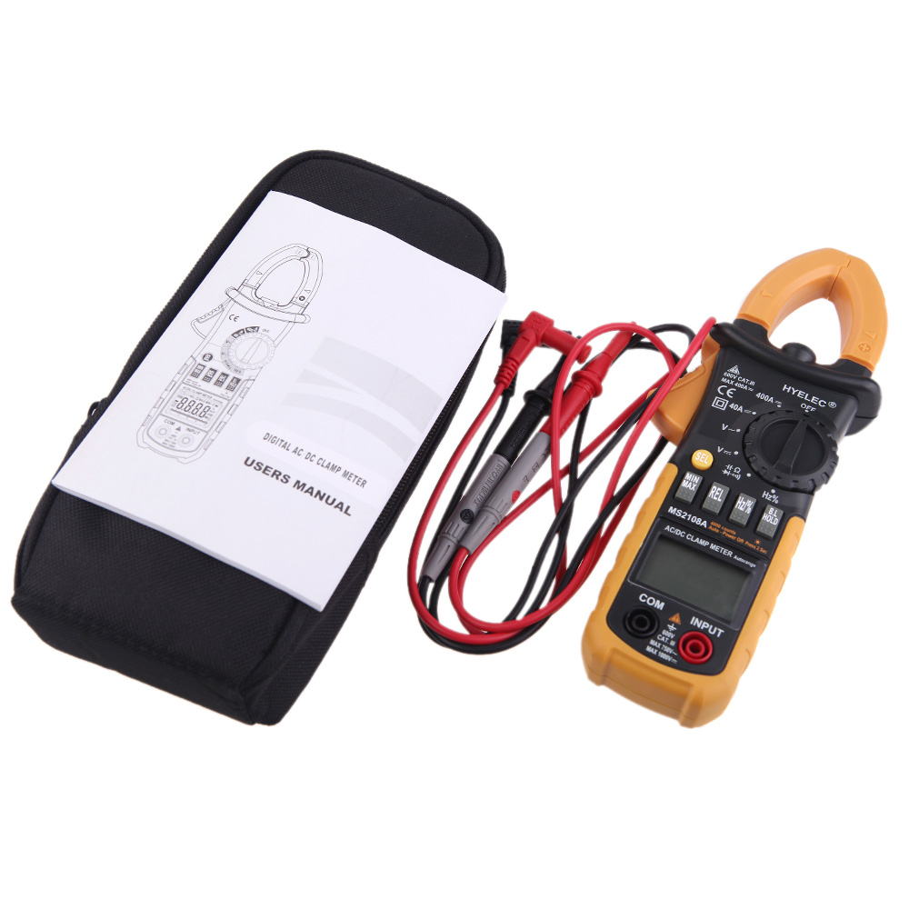 HYELEC MS2108A Digital AC DC Clamp Meter Auto and Manual Range Voltage Tester 4000 Counts LCD Display Resistance Tester