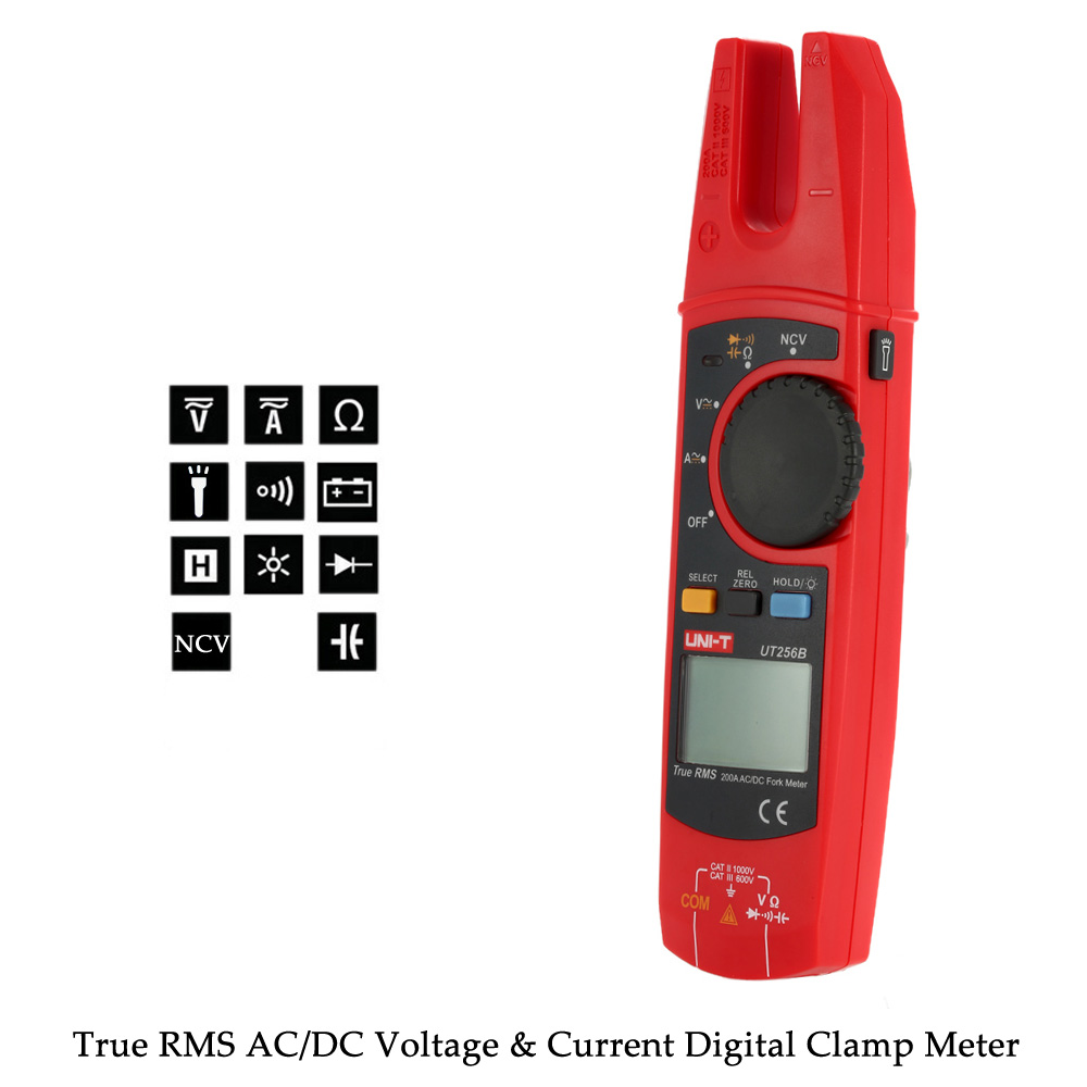 UNI T UT256B True RMS Clamp Meter Digital Fork Meter Multimeter AC DC Volotage Current Resistance Capacitance NCV Test Backlight