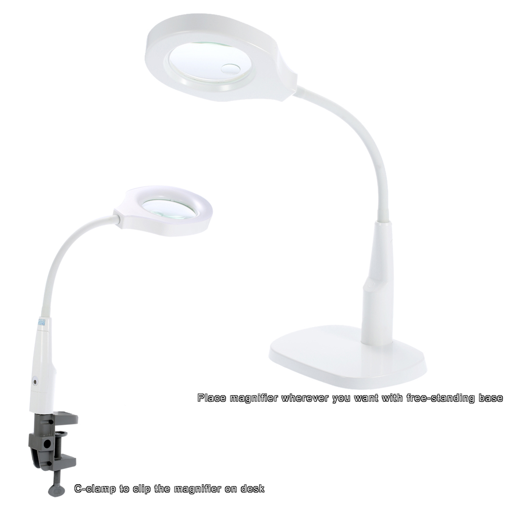 Versatile 2 in 1 Lighted Magnifier Desk Lamp Flexible Magnifying Glass with Light Hands free Loupe with Clamp and Base Holder