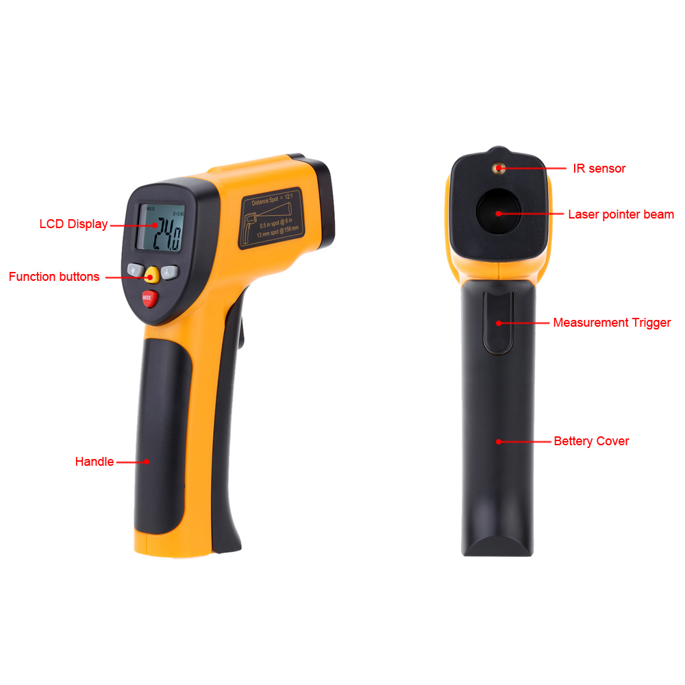 High Precision Non contact IR Digital Infrared Thermometer Temperature Tester Pyrometer Range 55C~450C( 58~842F)