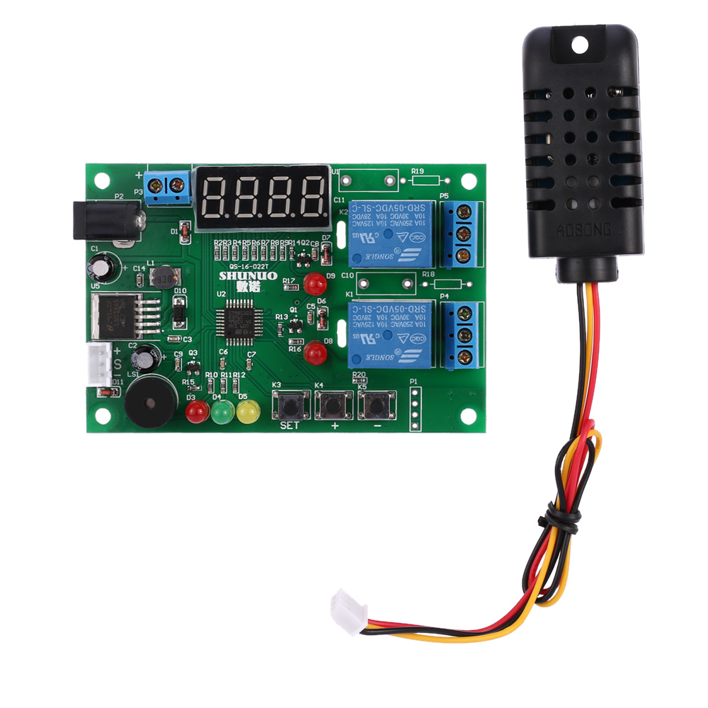 DC 5V~24V Digital Intelligent Temperature Humidity Controller Control Board Module Relay with LED Indicator Alarm Function
