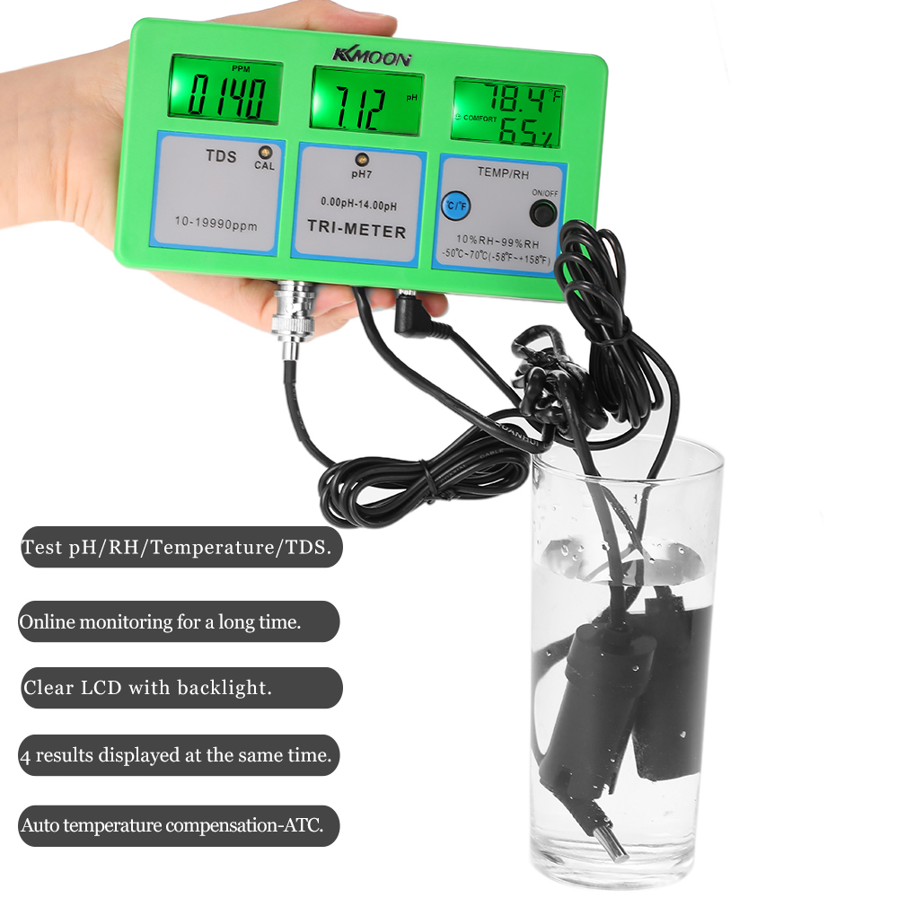 4 in 1 Multi parameter Water Testing Meter Digital LCD Multi function Monitor pH RH EC(TDS) TEMP Water Quality Tester
