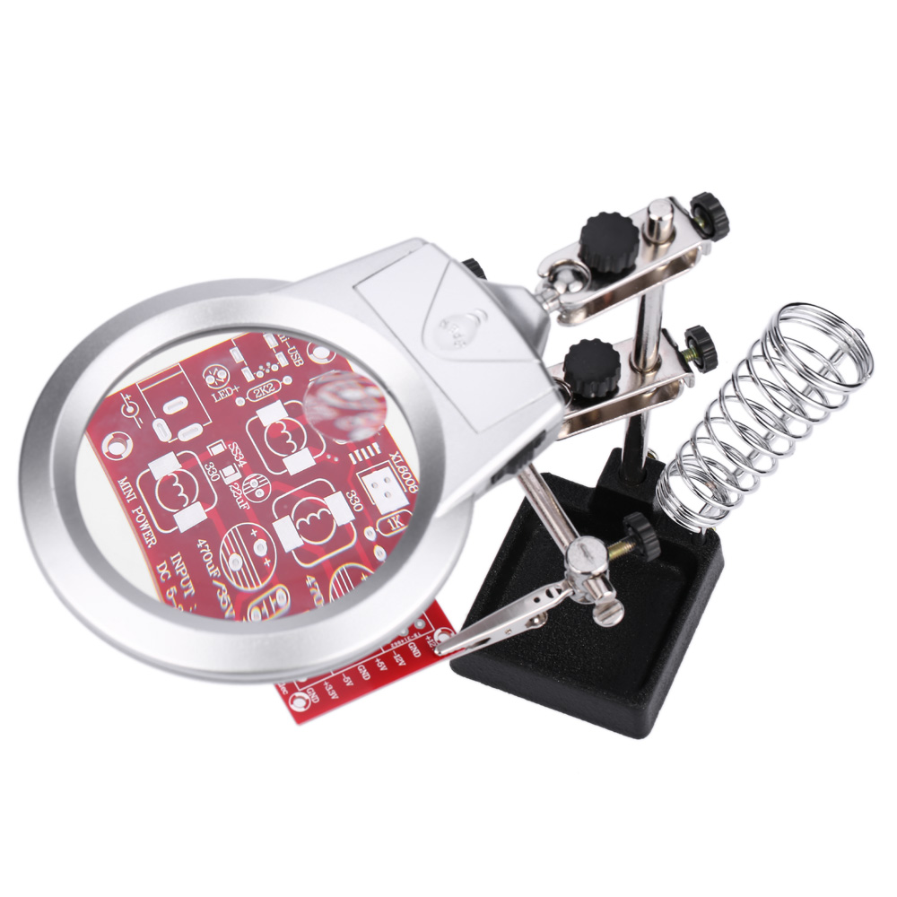 Multi functional Magnifier 2X 6X lupa magnifying glass loupe with LED Light Alligator Clip Holder fixture for soldering iron