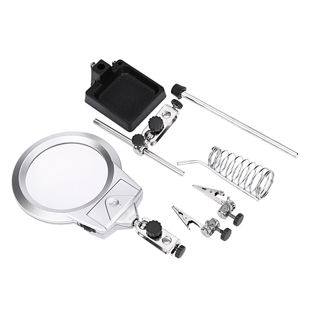 Multi functional Magnifier 2X 6X lupa magnifying glass loupe with LED Light Alligator Clip Holder fixture for soldering iron