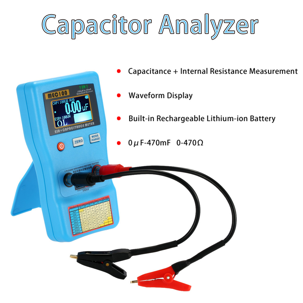 2 in 1 Digital Auto ranging Capacitor ESR Meter Quality Capacitance Tester Internal Resistance Measurement with SMD Test Clips