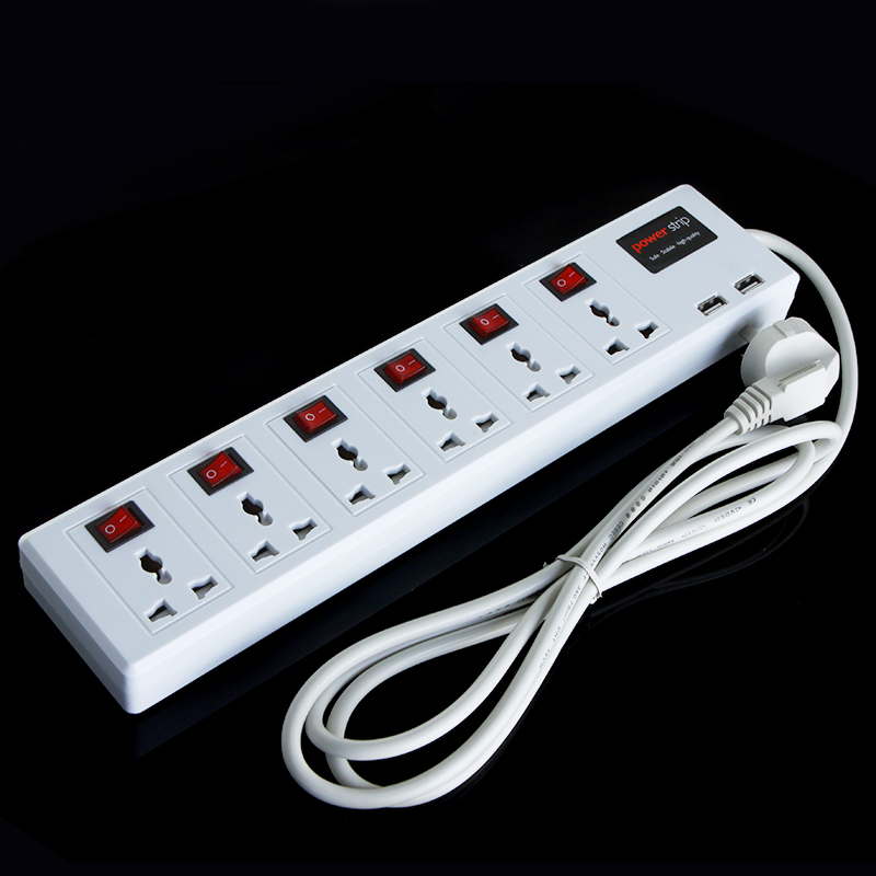 Multi Functional Plug 6 Universal Outlet 2 USB Charger Port Power Strip Surge Protector Circuit Breaker