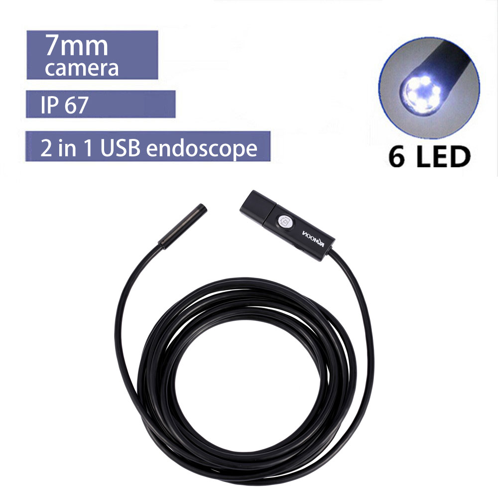 2 in 1 Micro USB Endoscope 7mm 3.5m 6 LED Adjustable Brightness Waterproof Borescope Inspection Camera for Android Phones PC