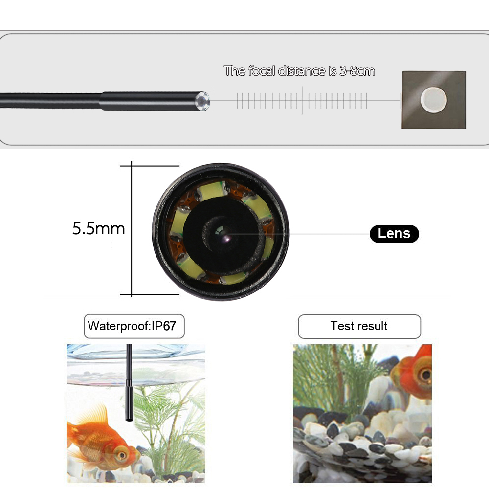Wi Fi Endoscope Handheld Snake Camera Borescope Video Inspection for iOS Android Phone Tablet 5.5mm 2M Waterproof with 6pcs LED
