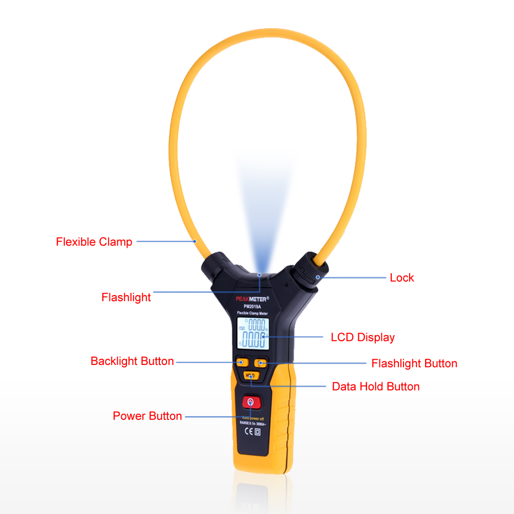 PEAKMETER LCD Multimeter Digital Flexible Clamp MeterAC Current tongs diagnostic tool pinza amperimetrica amperimetro PM2019A