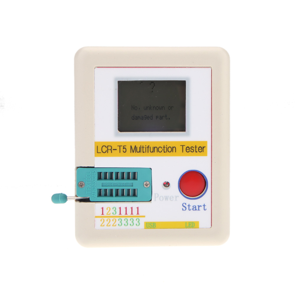 LCR T5 White Transistor Tester Diode Triode Capacitance ESR Meter Tester With LCD Display MOS Triac + Case + Li ion Battery