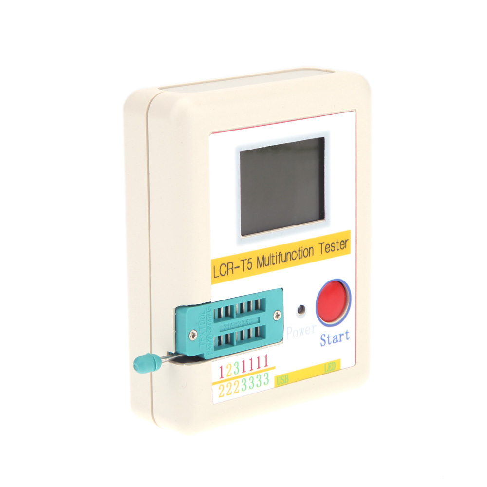 LCR T5 White Transistor Tester Diode Triode Capacitance ESR Meter Tester With LCD Display MOS Triac + Case + Li ion Battery
