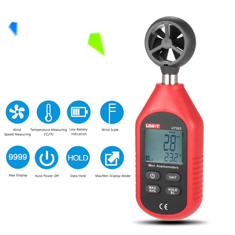 UNI T Anemometer Mini LCD Display Digital Anemometer Wind Speed Temperature Measuring Wind Scale Windchill Indication UT363