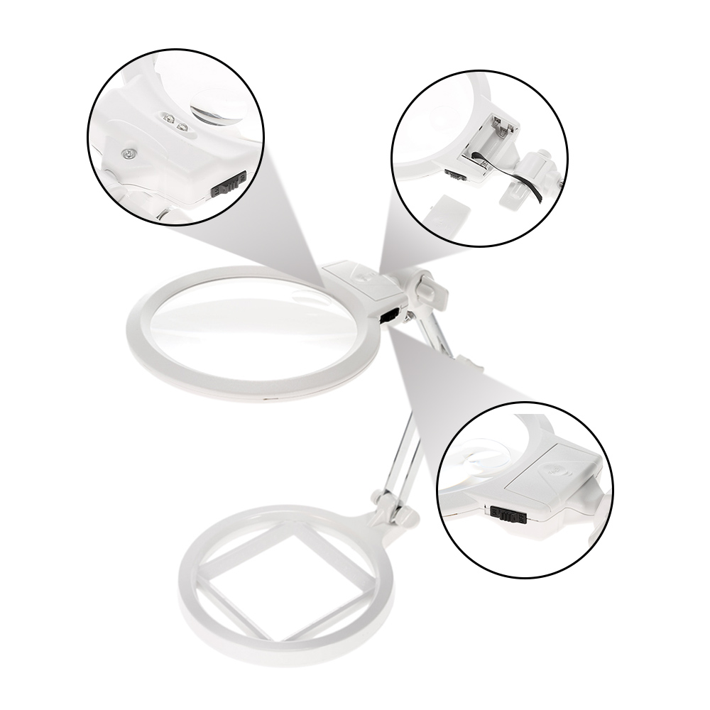 Multi functional Foldable Magnifier 6X loupe magnifying glass with 2 LED Lights Measurement Scale Desk Table Magnifying Tool