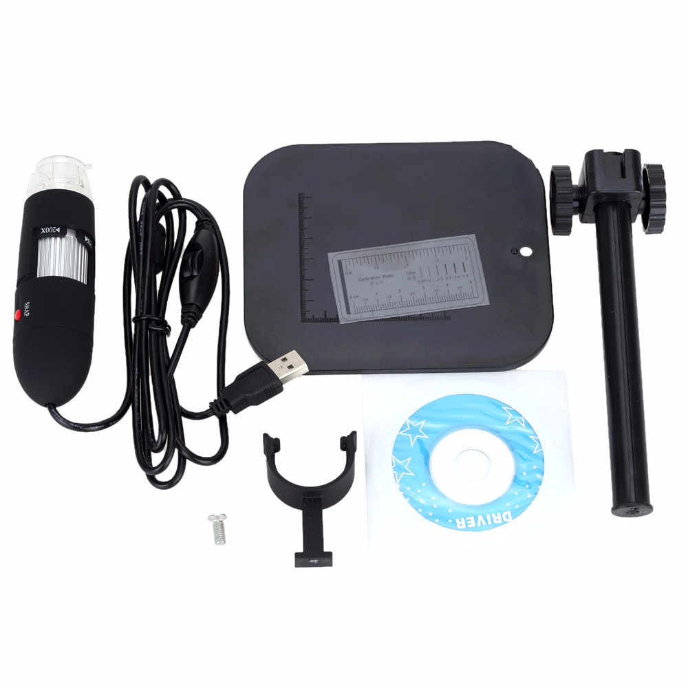 1 200X 8LED USB Digital Microscope Zoom Endoscope Magnifier with Adjustable Stand 0.3MP Video Camera