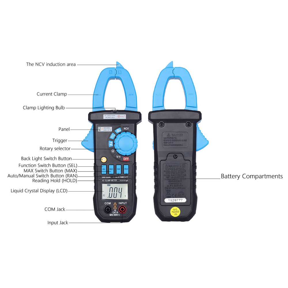 Digital Clamp Meter Multimeter The Current Tongs Circuit Diagnostic Tool DC AC Voltage Resistance Continuity Diode Tester NCV