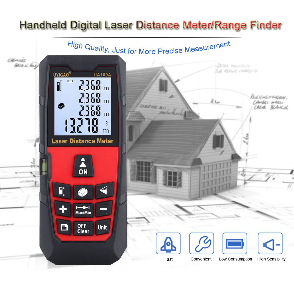 100mDigital Laser Distance Meter Portable Range Finder Electronic Ruler Handheld Laser Rangefinder Self calibration Level Bubble