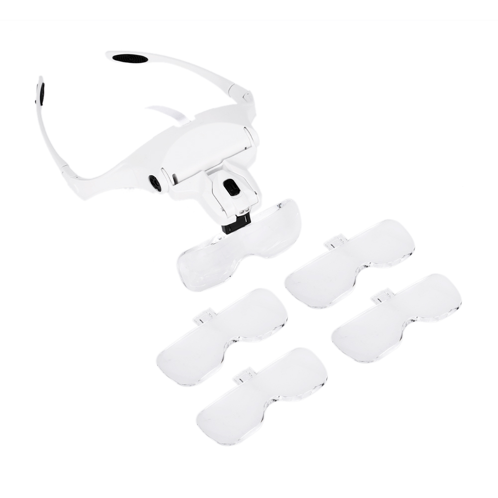 5 Lens lupa 1.0X 3.5X Magnifier Adjustable Bracket Headband Glasses Loupe magnifying glass with 2 Lights Goggles Magnifying Tool