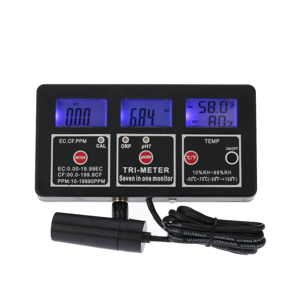 Multi parameter Digital ph meter Professional 7 in 1 Water Testing Meter Monitor ORP pH RH EC CF TDS(PPM) TEMPTester